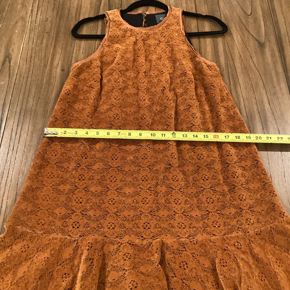 Maeve Amis Anthropologie Copper brown CottonVelvet eyelet Ruffle mini Dress 2 - Picture 7 of 9